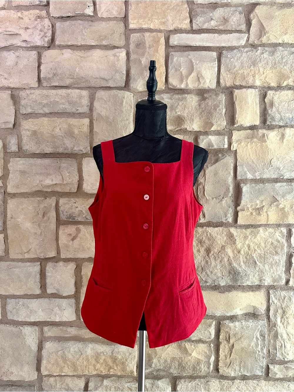 Express Red Button-Front Tank Top